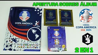 Álbum Copa América USA 2024 de 3 REYES: APERTURA 50 SOBRES Colección 2 en 1 (1ERA PARTE)