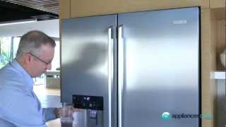 small fridge freezer with water and ice dispenser