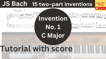 JS Bach 2-part invention no1 in C Major. Visual Piano Tutorial. Videoscore