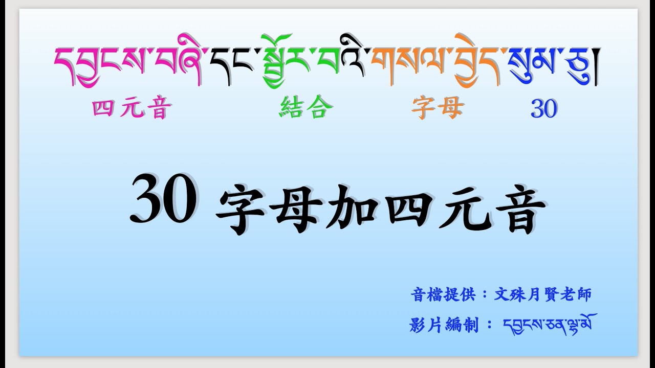 藏文30字母＋四元音༢༠༢༢༠༧༢༤