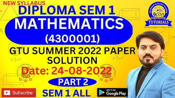 DIPLOMA SEM 1 MATHEMATICS GTU PAPER SOLUTION || PART 2|| GTU PAPER SOLUTION ||  GTU PAPER #gtuimp