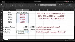 Sample or Historical Risk and Return Using Excel