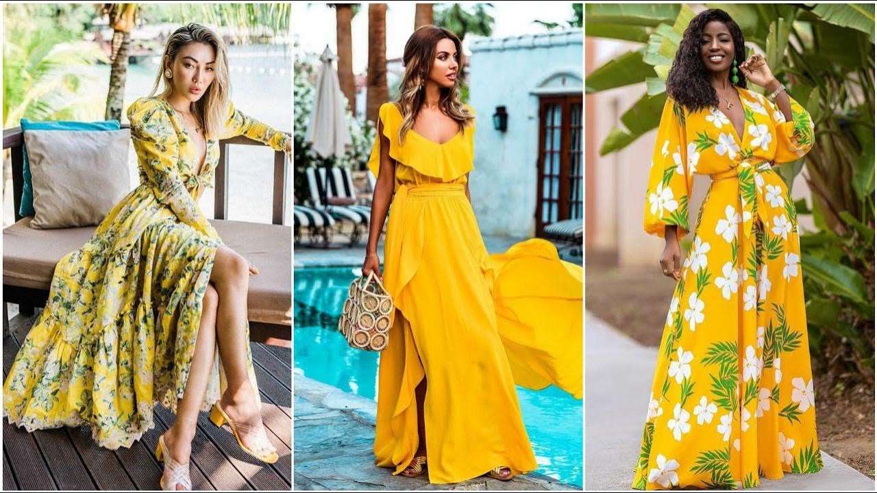 loja de vestido amarelo longo