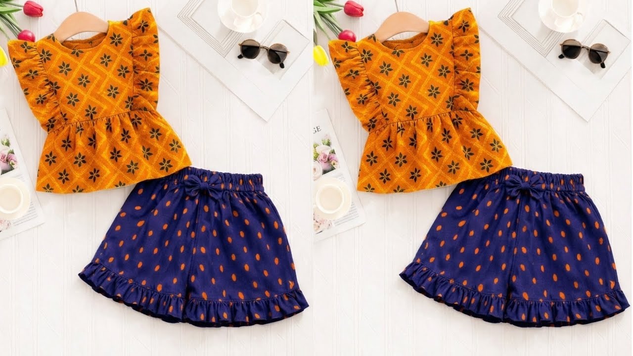 Baby Top with Designer Frill, Shorts Cutting and Stitching | Step by Step Tutorial