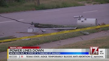 Hit-and-run crash takes down power poles near downtown Raleigh