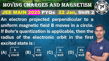 An electron projected perpendicular to a uniform magnetic field B moves in a circle. If Bohr
