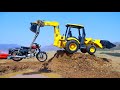 تصادف موتورسیکلت گلوله ای رویال انفیلد جی واگن با دو جرثقیل JCB 3DX کارتون کودکان اسباب بازی CS 
