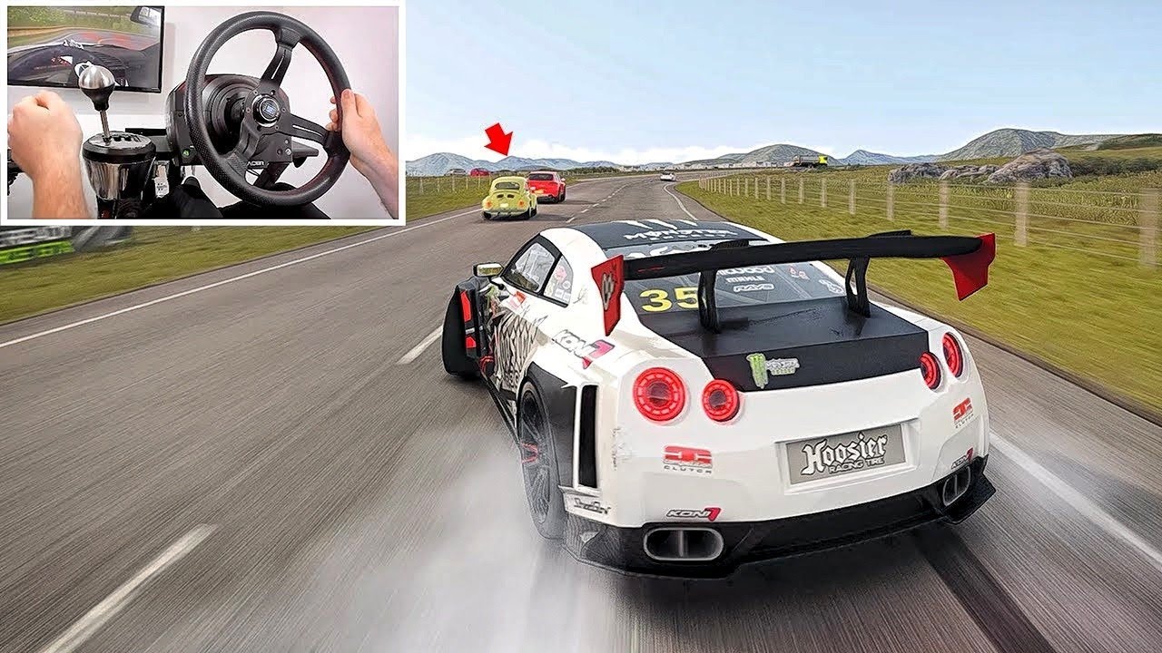 Drifting Nissan GTR through Traffic (4k) w/steering wheel | Assetto Corsa