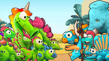 Army of Green Dino and Blue Dinos vs All Caveman - Dino Bash 2 Travel Through Time