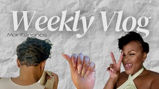 Maintenance Vlog: Fresh nail set | relaxing my hair at home | pixie styling