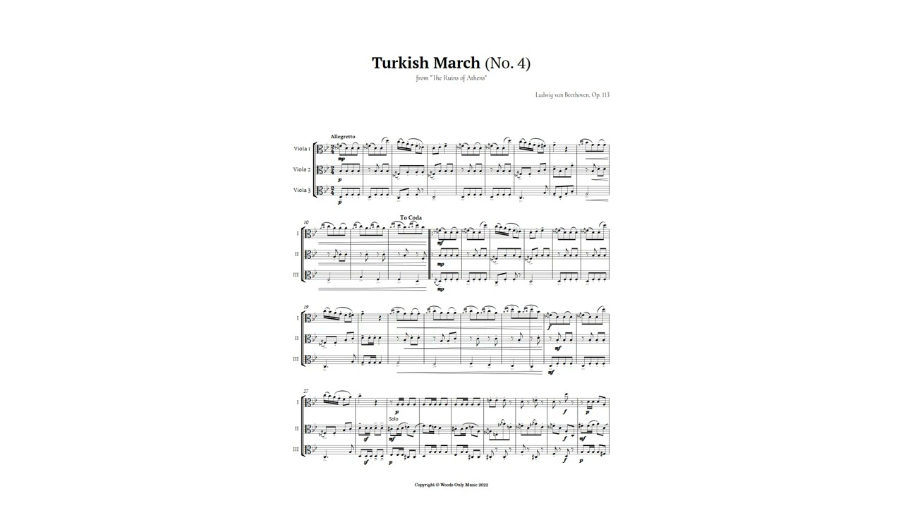 Turkish March by Beethoven for Viola Trio | SHEET MUSIC