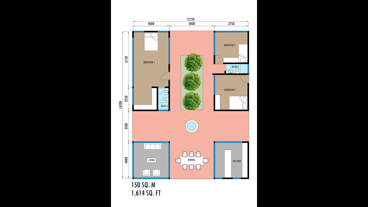 Modern Courtyard House Design } 3 Bedrooms