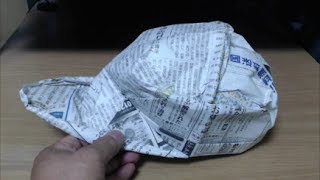 新聞紙でつくるキャップ帽　Newspaper cap