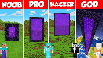 Nether Portal Build Battle Challenge - Noob vs Pro vs Hacker vs God - Minecraft Animation