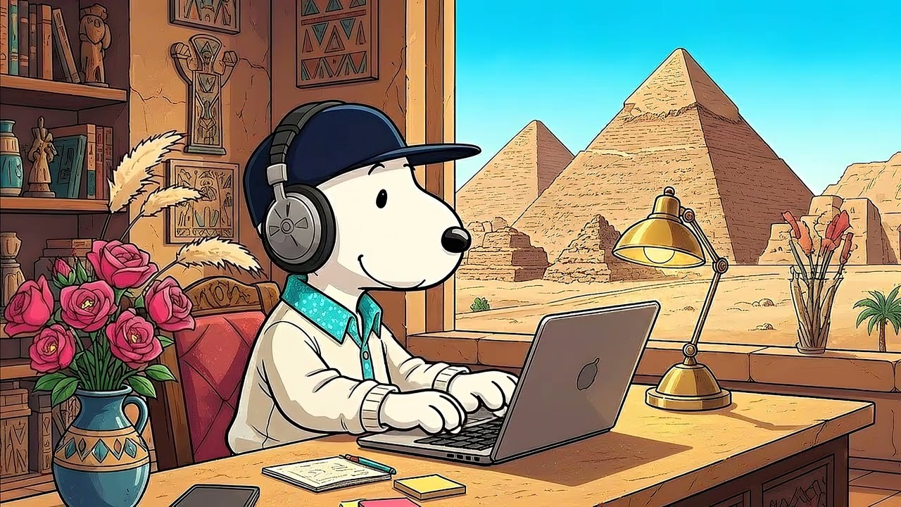 Snoopy's Giza Pyramids Café ☕ Sweet Jazz & Relaxing Bossa Nova for Study & Productivity
