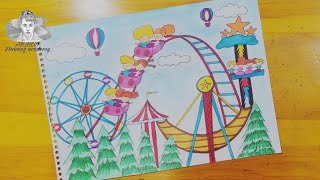 رسم مدينة العاب || رسم ملاهي || رسم حديقة العاب |1| Drawing city games || Dessiner des jeux de ville