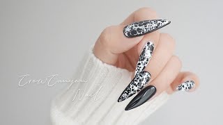 크로우캐년으로 손톱에 감성더하기 Crow canyon nails / 손톱연장 / Black&white / Long nails / Acrylic gel nail