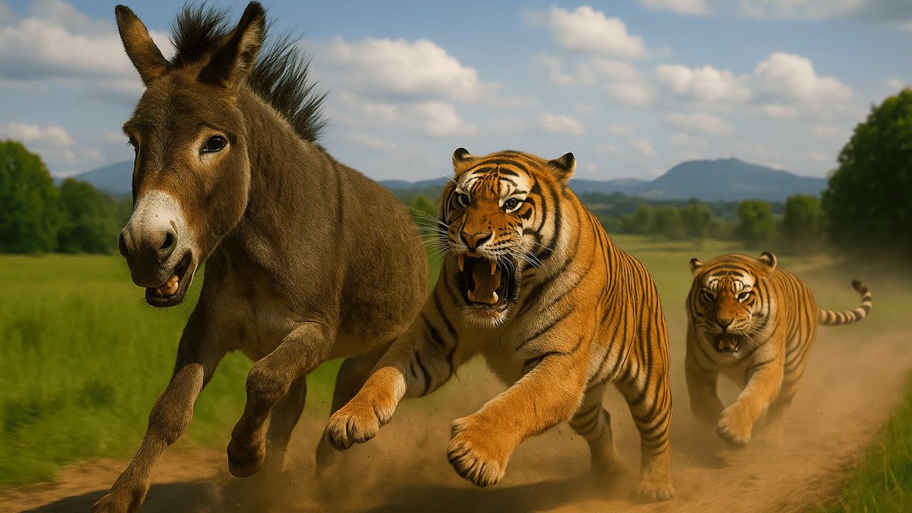 Donkey Hunted by 3 Hungry Panthers in the Desert – Intense Chase