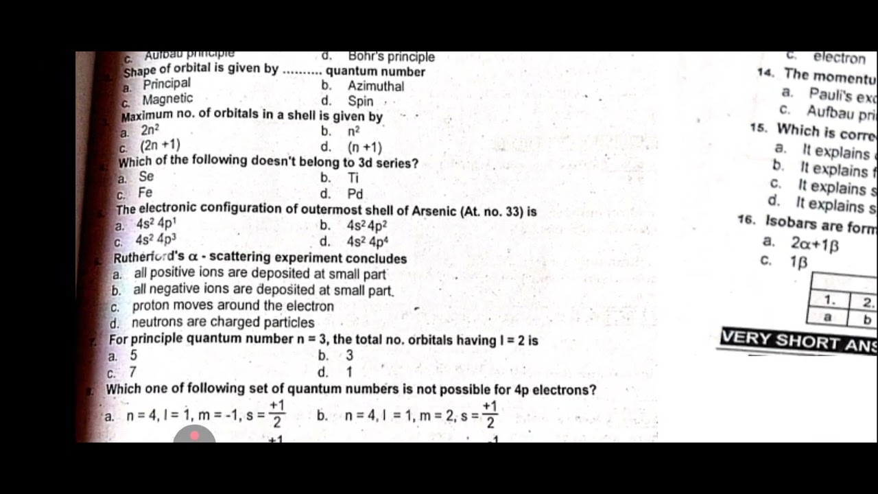 Atomic structure MCQ ll class 11 Chemistry ll