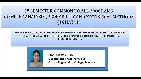 VTU CAPS18MAT41 M1 L1 REVIEW OF COMPLEX ANALYSIS