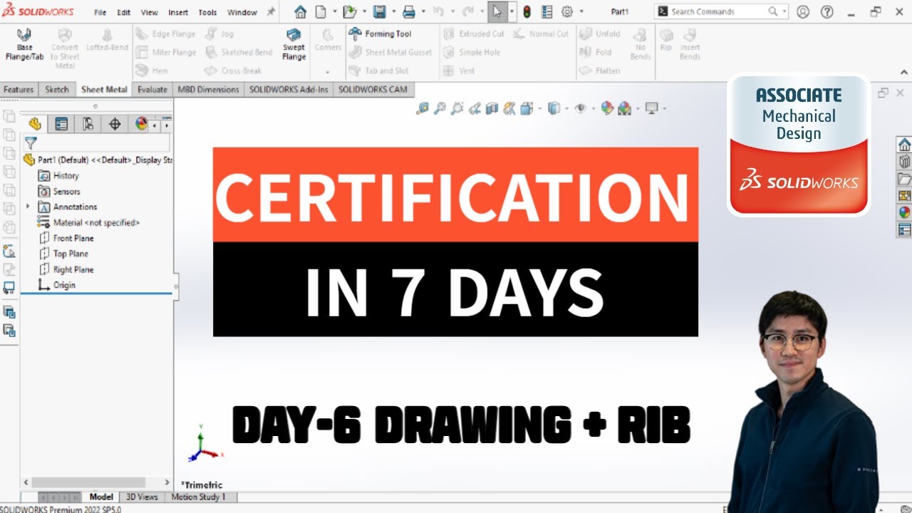 SolidWorks Basic Tutorial for CSWA - Day-6 [Drawing&Rib] - YouTube