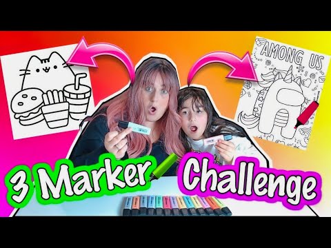 3 MARKER CHALLENGE 😂 RETO COLOREANDO CON ROTULADORES O PLUMONES DE COLORES 🤩 RETOS DIVERTIDOS