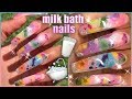 Strawberry MILK BATH Nails! Long Square Acrylic Encapsulated Real Flowers