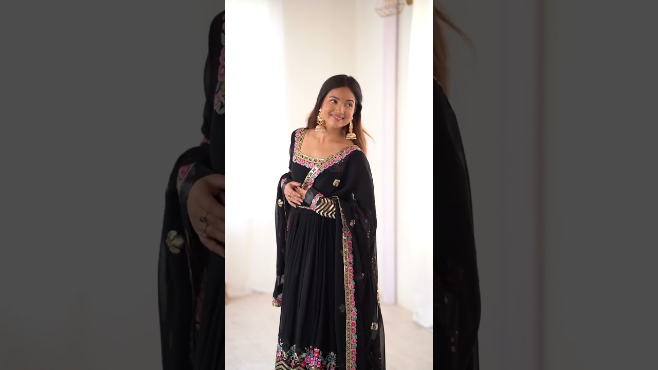 Black Sequins Embroidered Suit – Anarkali Faux Blooming