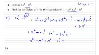 Chapter 6#Binomial expansion# Exercise 6A#Problem  8#Expand (x^2-1)^4#Find the coefficient of x^6 in