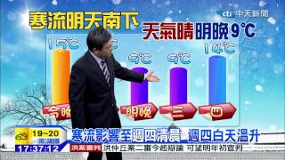 20141215中天新聞 明晨起寒流南下 明晚低溫探9度