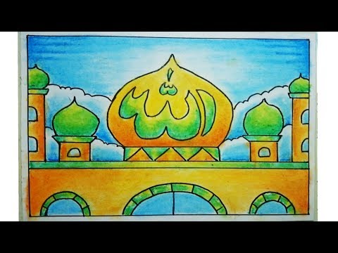 cara-menggambar-dan-mewarnai-kaligrafi-dan-masjid-yang-bagus