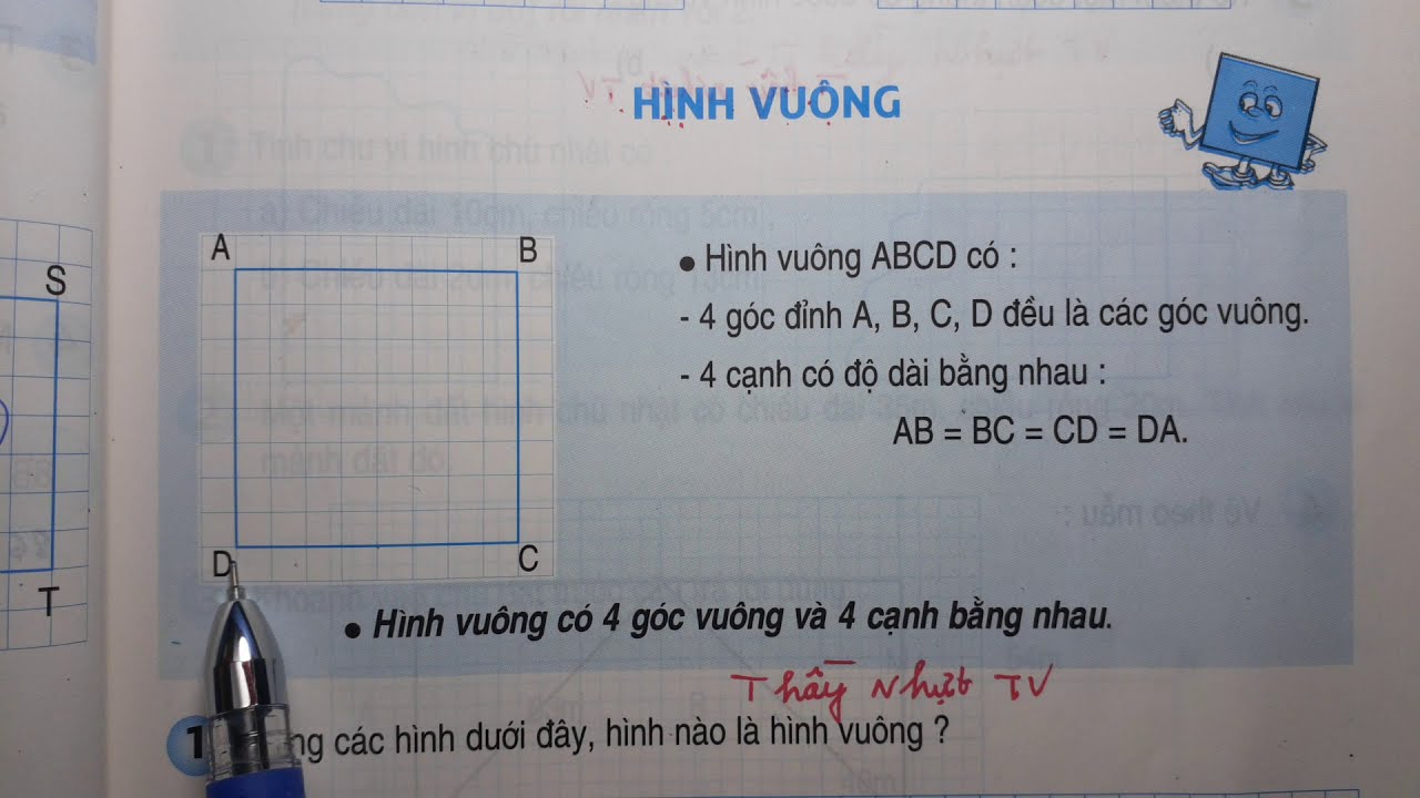 TOÁN LỚP 3 - SGK/ Trang 85 - HÌNH VUÔNG - Thầy Nhựt TV - youtube