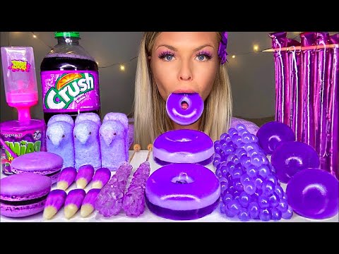 ASMR *PURPLE FOOD* JELLY DONUT, PEEPS, CANDY CORN, POPPING BOBA, ROCK CANDY, GRAPE CRUSH MUKBANG 먹방