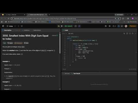 LeetCode 3550 | Smallest Index With Digit Sum Equal to Index | Easy C++ Solution 🚀