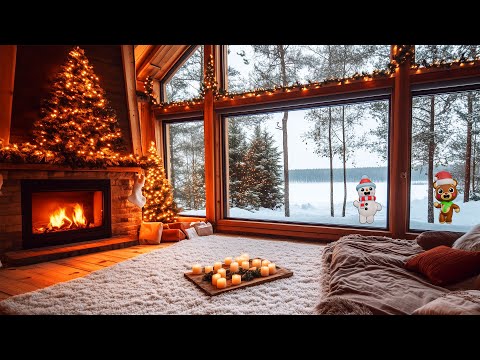 Cozy Fireplace Sounds at Warm Christmas Ambience 🎄 Soft Christmas Piano Jazz Music for Relax