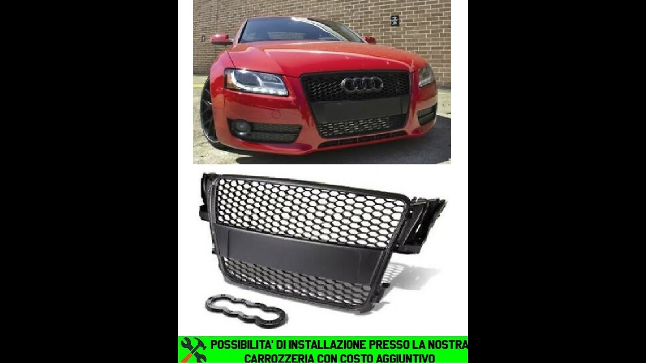 GRIGLIA ANTERIORE AUDI A5 2007-2011 CALANDRA LOOK RS5 NERA NIDO D'APE NERO OPACO INSTALLAZIONE