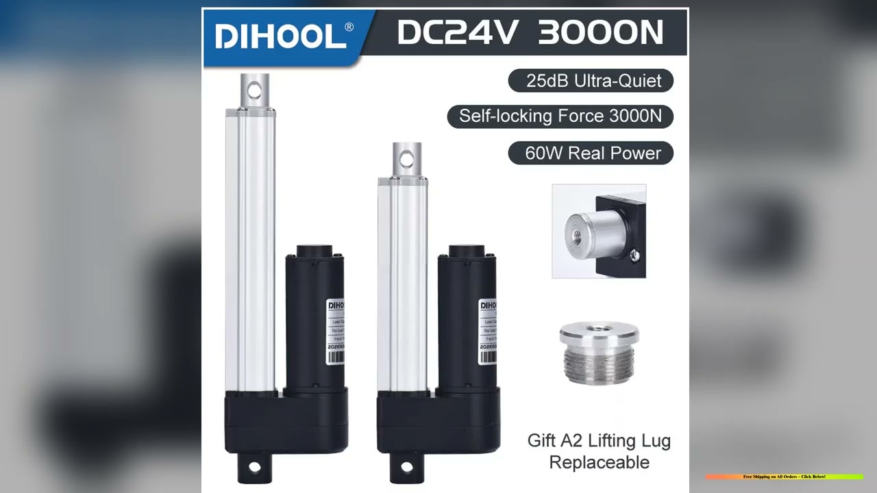 IP65 Electric Linear Actuator 24V Motor 3000N Load Low Noise Piston Waterprof 50mm 100mm 500mm