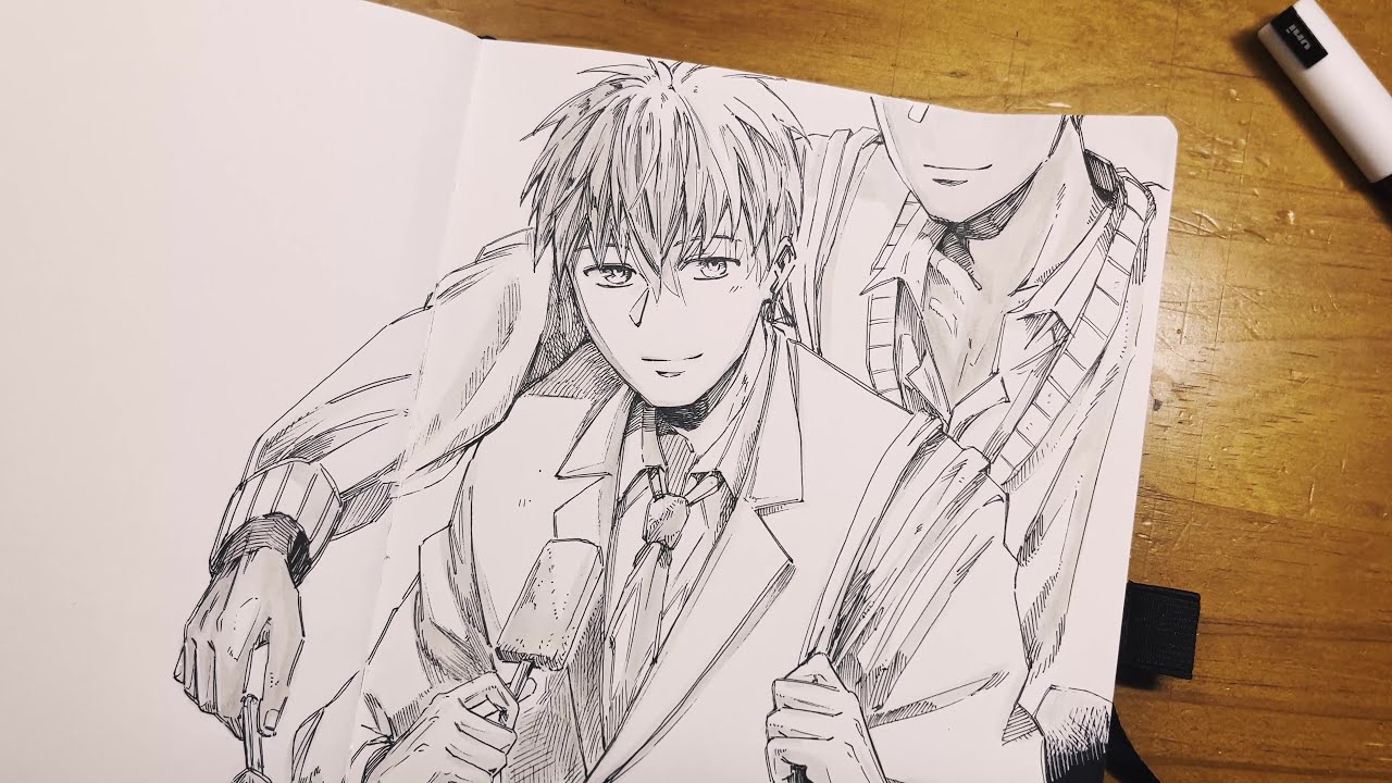 mangaka inking a sketchbook page | real-time no music