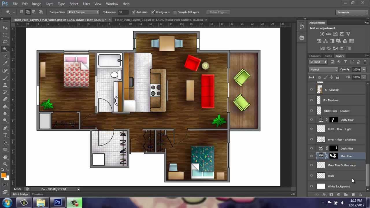 Adobe Photoshop  Rendering a Floor Plan  Part 1 