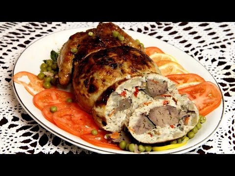 Видео рецепт Курица фаршированная (в духовке)