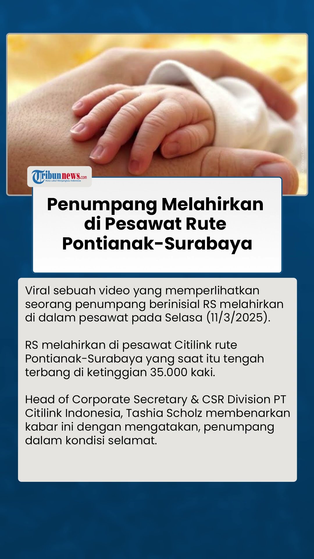 Viral Penumpang Melahirkan di Pesawat Rute Pontianak-Surabaya Ketinggian 35.000 Kaki, Bayi Selamat