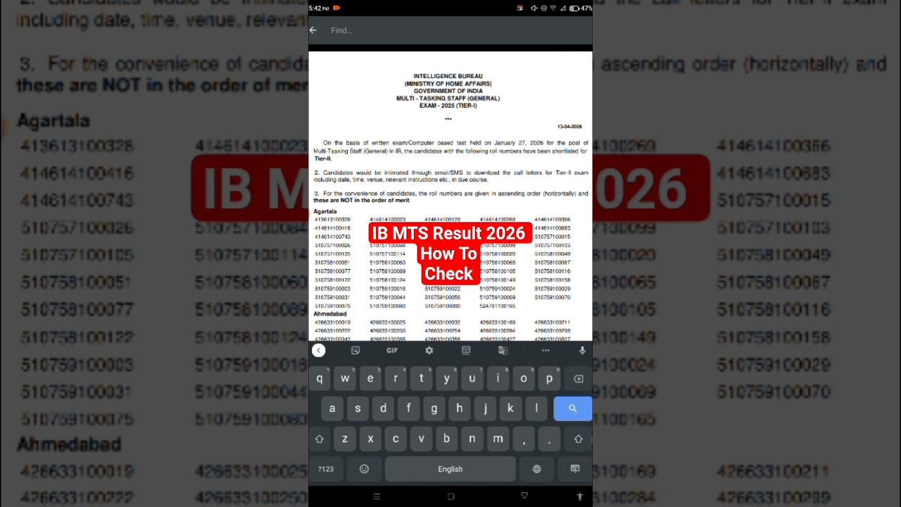 IB MTS Result 2026 || IB MTS Result Kaise Dekhein