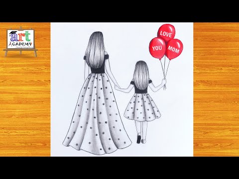     رسم عن عيد الام رسم بنات رسم عيد الام رسومات بنات رسم بالرصاص