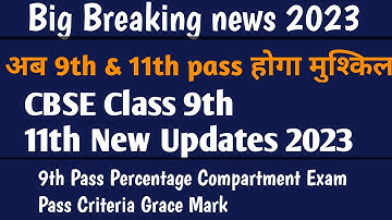 CBSE Class 9th & 11th New Updates 2023|9th Pass Percentage Compartment Exam Pass Criteria Grace Mark