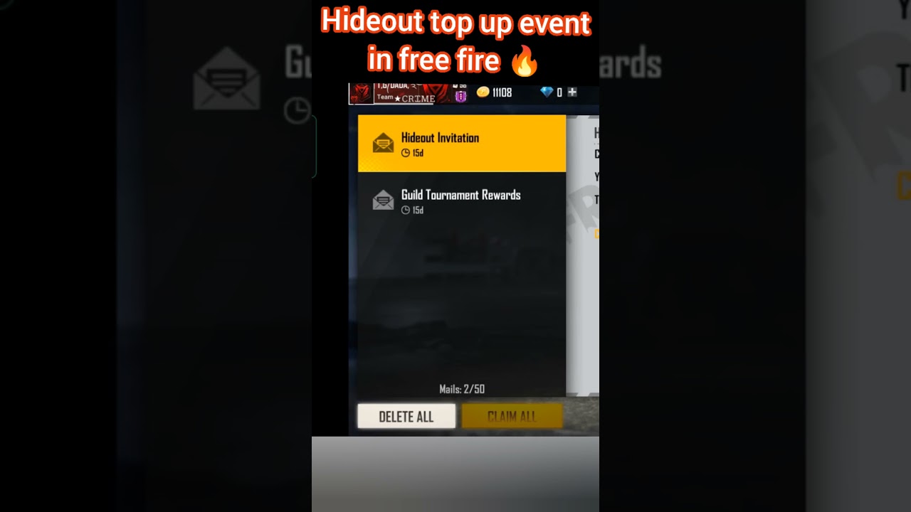 hideout top up event in free fire 🔥 kaise aaya ye event mail box me check karo 
