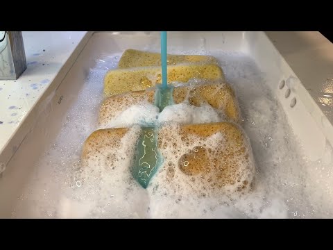 🔪☁️ RINSING WITH WATER, FABRIC SOFTENER AND DAWN (Long & Messy!!) - sponge ASMR