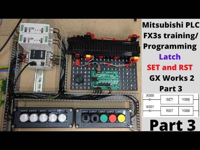 Mitsubishi PLC FX3s training rig / programming, Latch, SET