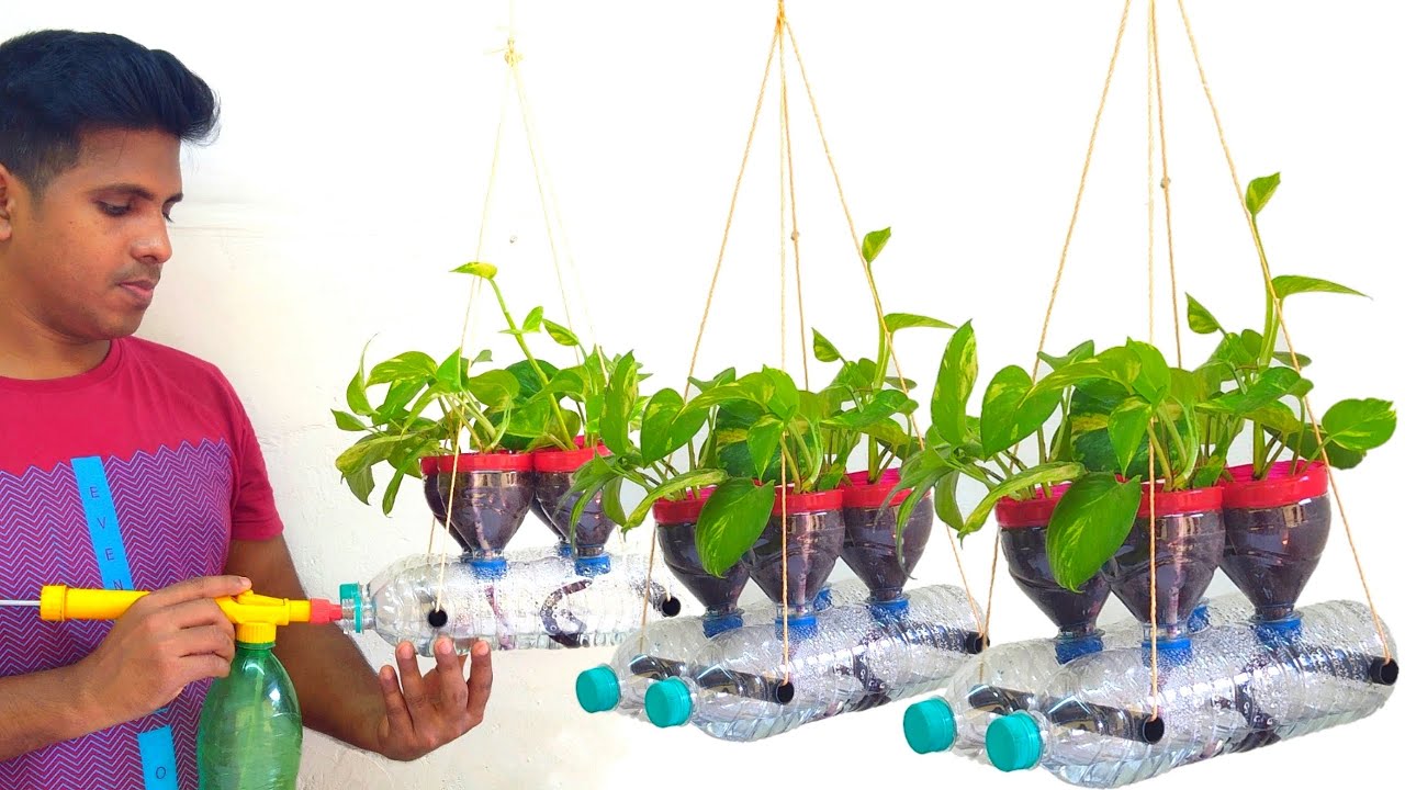 self watering system for hanging plants /recycling plastic bottles ...
