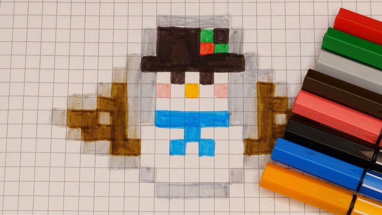 DIY Handmade Drawing Pixel Art | How to draw a cute Snowman | Christmas Draw with me