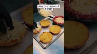 Juicy lucy pepperoni burger extra cheesy #pizza #burger #cheese #food #recipe #cooking #fastfood